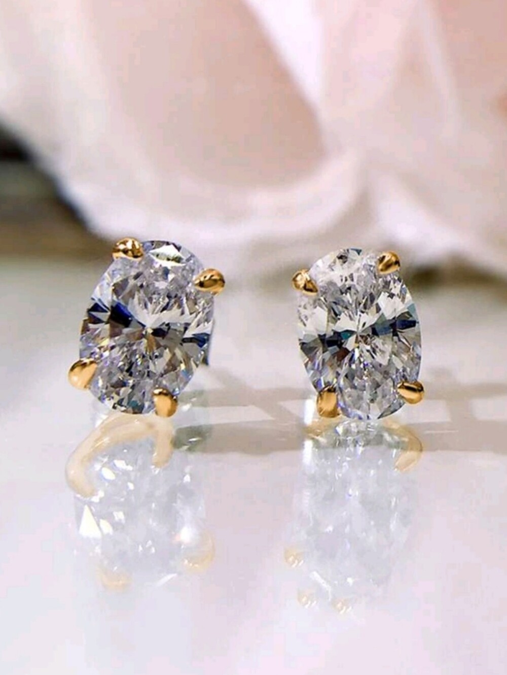 4 ctw Oval Lab Diamond Earrings with Gold Studs